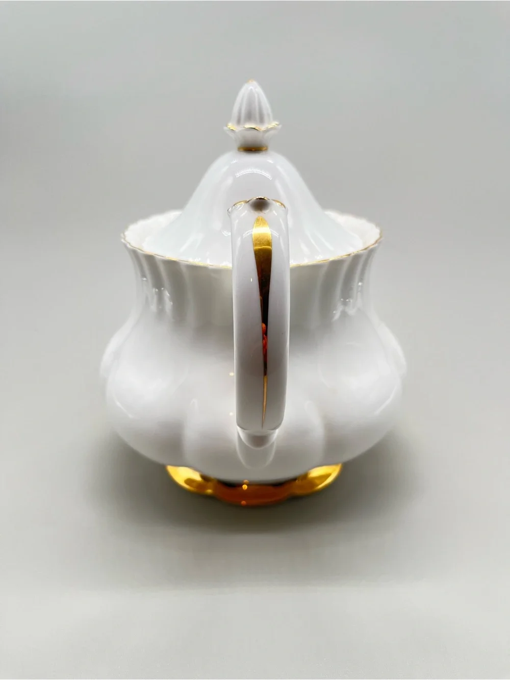 Royal  Albert Val D’Or bone china large teapot. White with 22k gold trim.  NWOT.
